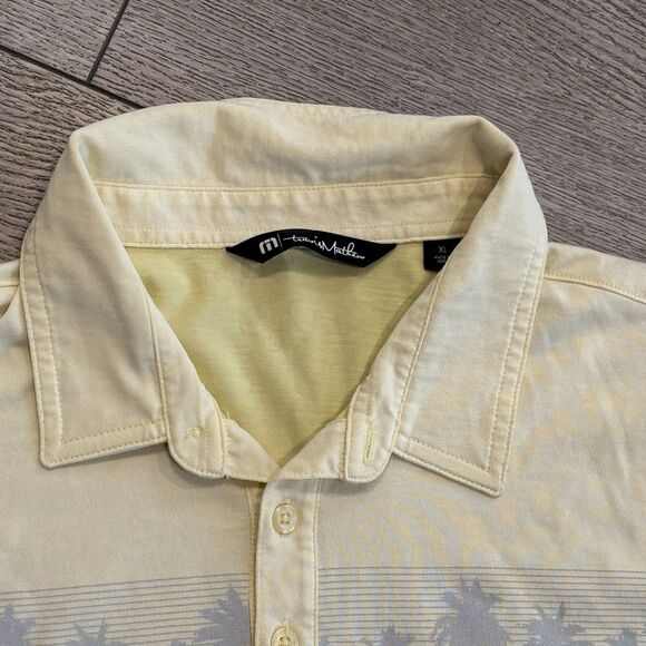 Travis Mathew Golf Polo Shirt Mens XL Yellow Performance Palm Tree Pattern - Picture 3 of 8